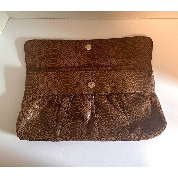 Aldo Brown Snake Print‎ Faux Leather Clutch Bag With Magnetic Snap Closure - Picture 3 of 16